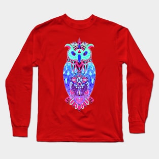 blue east owl in neon lights ecopop pattern Long Sleeve T-Shirt